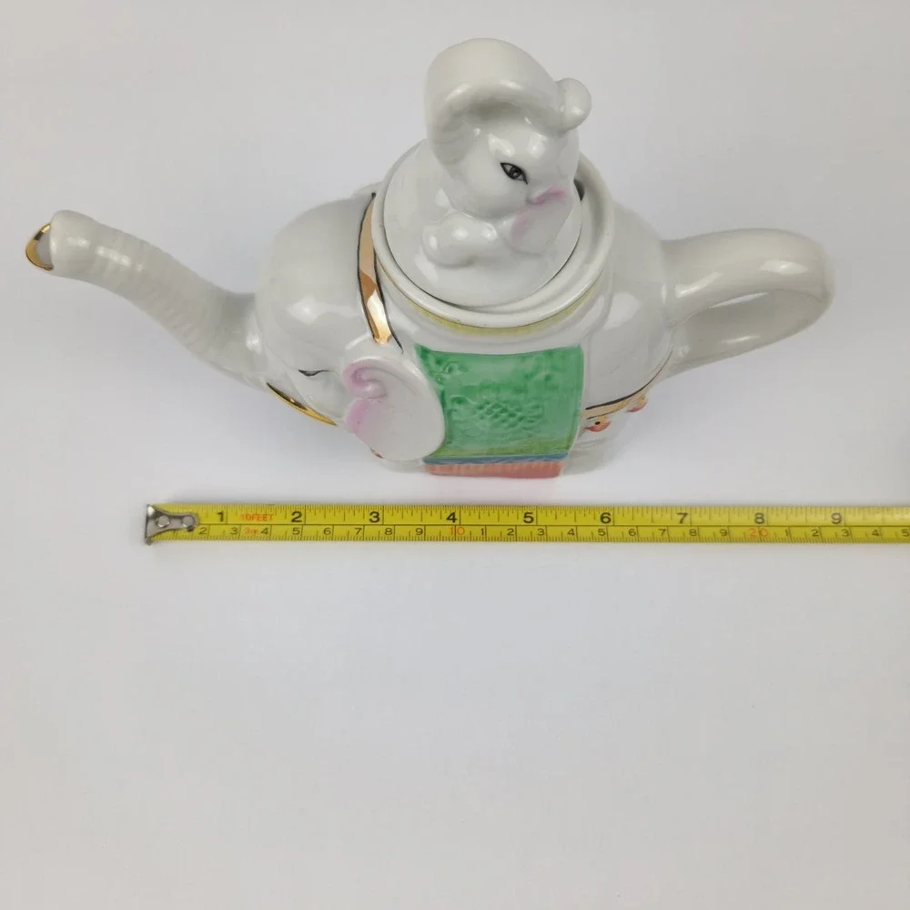 Vintage Elephant Teapot Porcelain Japan Gold Gilt Figural Tea Pot White Elephant